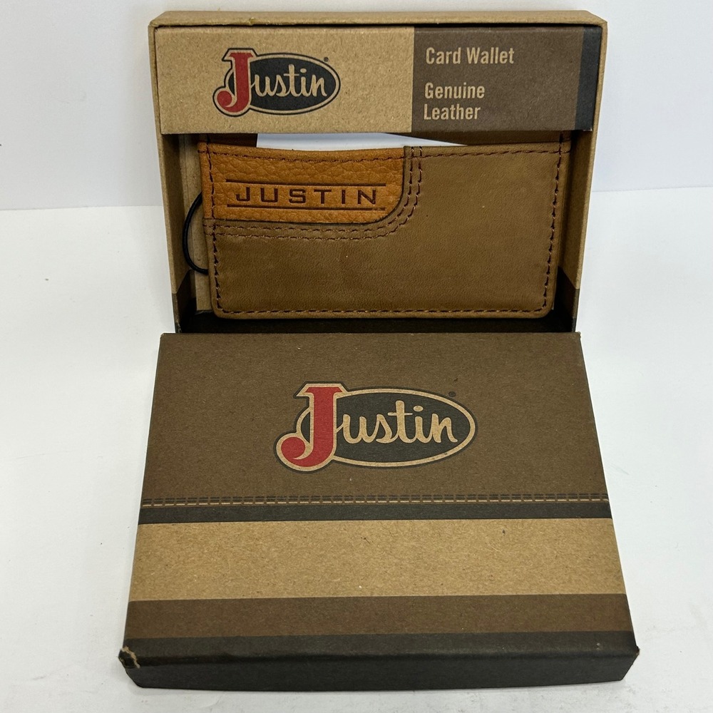 Justin Mens Brown Tan Genuine Leather Slim Card Wallet Cowboy Slim Brand New